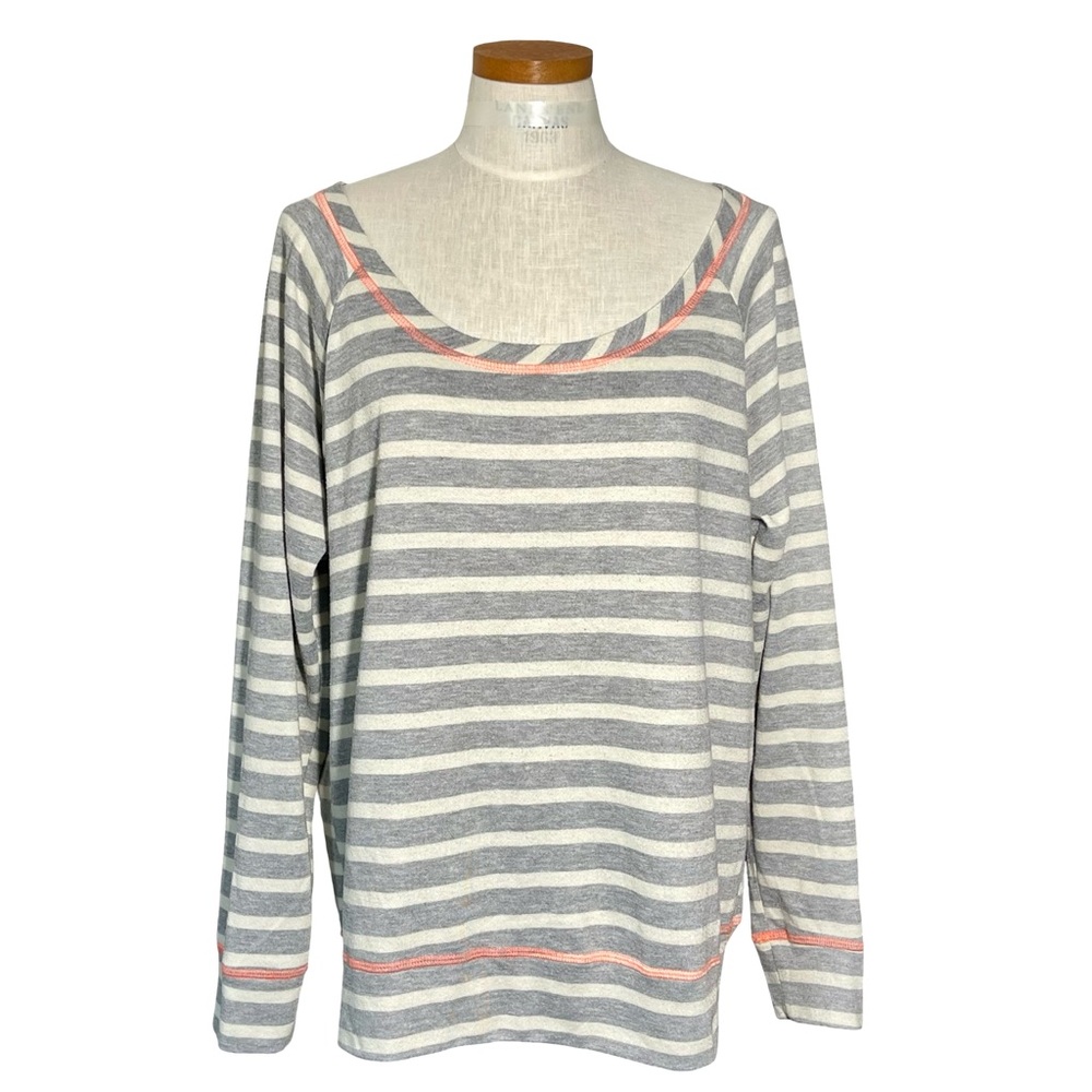 Maurice’s Gray and White Striped Raglan Sleeve Round Neck T Shirt Sz XL